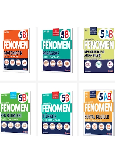 Fenomen 5. Sınıf Tüm Dersler B Soru Bankası Seti 6 Kitap Fenomen Yayınları