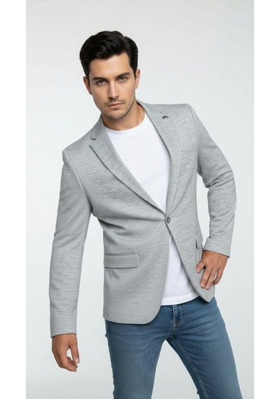 Plus Scorpion Erkek Karyağdı Desenli Slim Fit Blazer Ceket Mavi & Gri Şık Günlük Ve Ofis Kombin Color2