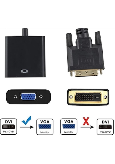 24+1 DVI-D To VGA Aktif Çevirici Dönüştürücü Adaptör Kablosu