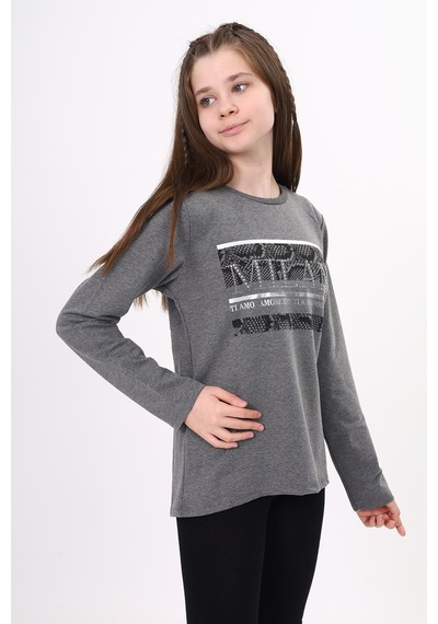 Toontoy Kız Çocuk Milan Baskılı Sweatshirt Antrasit Melanj