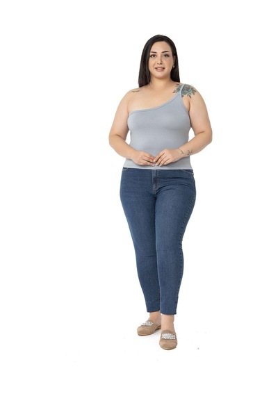 Disentis Büyük Beden Tek Omuz Dekolteli Viskon Gri Body-gri Gri
