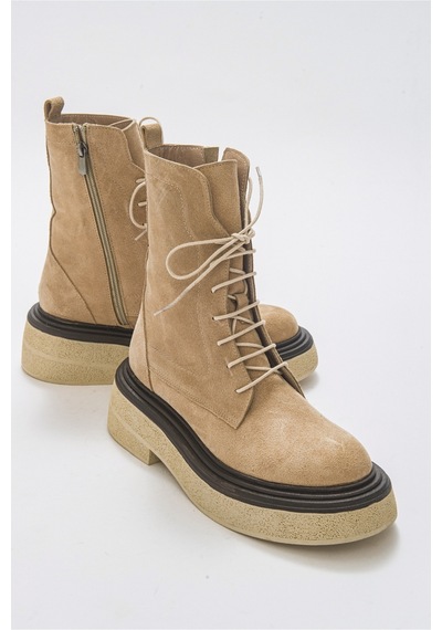 Luvishoes Pearl Bej Süet Hakiki Deri Kadın Bot Bej