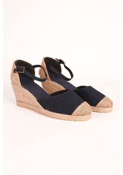 Star Tombis Gerçek Elişi Burnu Hasır Dolgu Topuk Lacivert Keten Hasır Espadril Handmade Lacivert