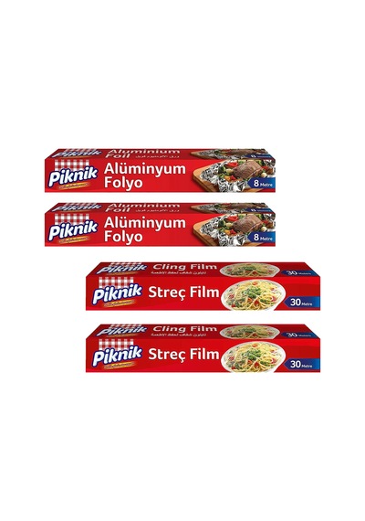 Piknik Alüminyum Folyo 8 M Ve Streç Film 30 M 4 Lü Karma Paket