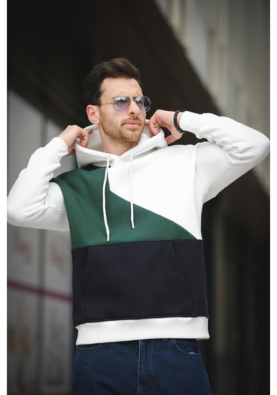 Placide Üç İplik Pamuklu Parçalı Kapüşonlu Erkek Sweatshirt 001