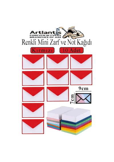 Renkli Mini Zarf 7x9 Cm Not Kağıtlı 10 Adet Küçük Renkli Zarf Mektup Oyun Zarfı Doğum Günü Dilekleri Zarfı Canlı Renkler Kırmızı