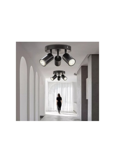 Modern Üçlü Metal Led Spot Günışığı Ampullü Hareketli Avize Siyah