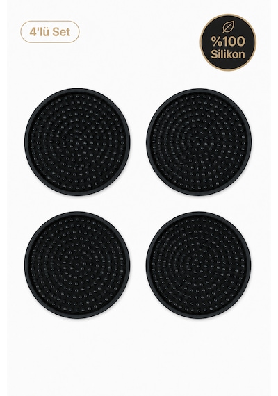 Siliconly Silikon Bardak Altlığı 10 Cm 4'lü Set Sİyah