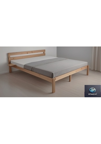 Doğal Masif Ahşap Trend Karyola + 2 Adet Simple Yatak Kenarı Rafı Hediyeli 200x200