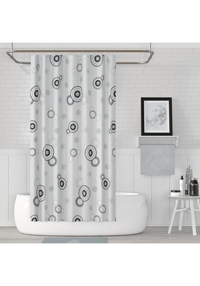Banyo Perdesi Halkalı Çiçekli Desen Yerli Üretim Duş Perdesi C-halka  180x200cm Banyo Perdesi Çok Renkli