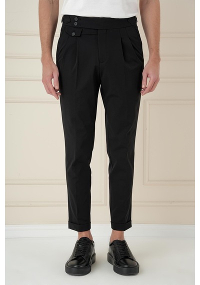 Efor Comfort Fit Beli Tokalı Çift Pileli Siyah Jogger Pantolon P 1172 Siyah
