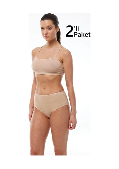 Malabadi 1030 2'li Paket Kadın Modal Yüksek Bel Battal Slip & Külot Ten