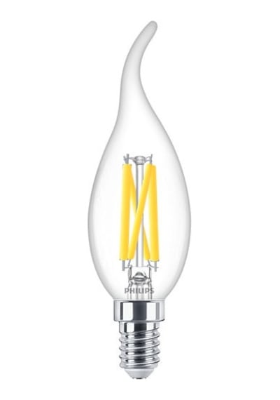 Philips LED Classic Dimlenebilir Şefaf Filament Mum Ampul 3.4W 470 Lum 2700K Sarı Işık BA35 E14 (40W)