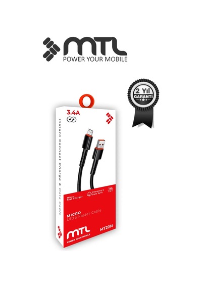 3.4a Usb To Micro Usb Hasır Örgülü Hızlı Şarj Ve Data Kablosu 1 Metre Siyah Mt2014