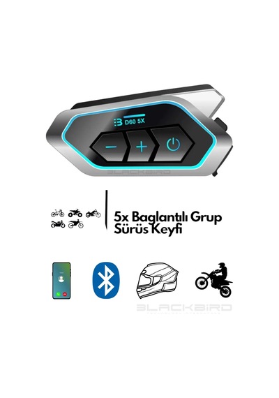 Motosiklet İntercom 5x Cihaz Eşleşmeli Tüm Kasklara Uygun Rgb Işıklı 5.3 Bluetooth