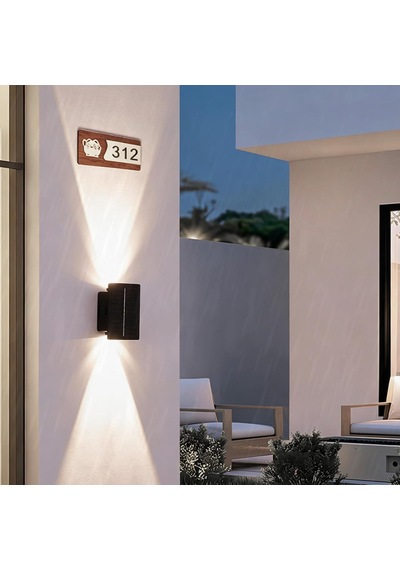 Led Duvar Lambası Dış Mekan Güneş Işığı Yukarı Ve Aşağı Modern Duvar Aydınlatması Ip65 Su Geçirmez Dış Mekan Duvar Lambası Teras Bahçe Giriş Koridor Çitler Beyaz Işık, 2 Başlı