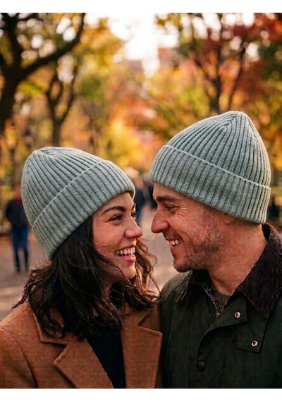 Hamze Düz Basic Fitilli Kışlık Pamuklu Unisex Bere Su Yeşili
