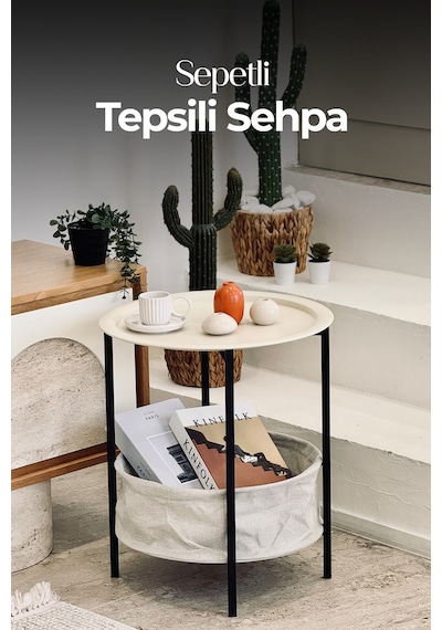 Sepetli Tepsili Sehpa Krem