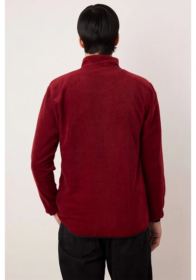 Benerly Erkek Dik Yaka Fermuarlı Standart Kol Polar Sweatshirt Fonksiyone Bordo