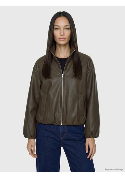 Lcw Everyday Kahverengi Oversize Kadın Bomber Deri Görünümlü Ceket
