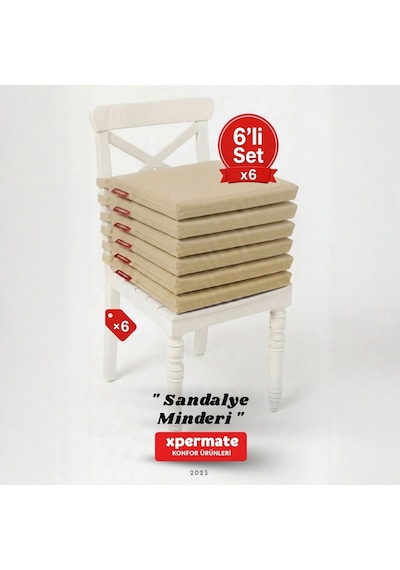 Xpermate 6'lı Sandalye Minderi Su İtici Kumaş 40 x 40 CM Bej
