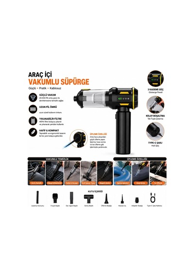 2'si 1 Arada Araç Süpürgesi Ve Hava Üfleyici, 20000 Pa Turbo Vakum, 8000 Mah, Type-c Şarjlı, 3 Kademeli Fırçasız Motor, Hepa Filtreli Kablosuz Mini El Süpürgesi Diğer