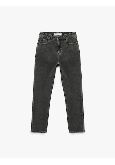 Koton Slim Fit Cepli Düğmeli Pamuklu Yıkamalı Düz Paça Jean Pantolon - Straight Jeans Siyah 6wal40048md Siyah