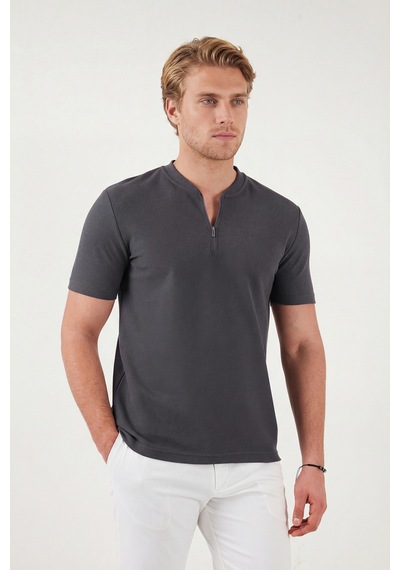 Buratti Pamuklu Regular Fit Yarım Fermuarlı Erkek T Shirt 5902653 Antrasit