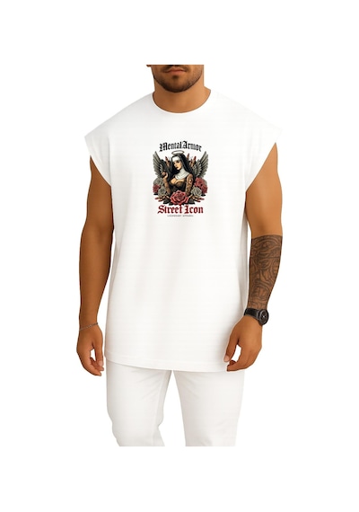 Bahriyeli Collection Oversize Mental Armor Street İcon Göğüs Baskılı Atlet Beyaz