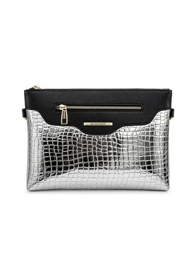 Sanmorris Kadın Suni Deri Ayarlanabilir Çapraz Ve El Askılı Portföy, Clutch Çanta S-1360 Gümüş