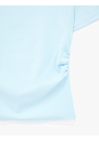Koton Pamuklu Drape Detaylı Kısa Kollu Bisiklet Yaka Tişört Mavi 6sak50376ek