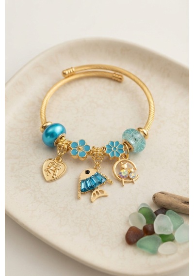 Balık Charmlı Mavi Renk Gold Bileklik 6421835