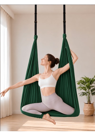 Beylini Yoga Hamağı Fly Salıncağı Yükseklik Ayarlanabilir Antigravity Esnek Askılı Denge Spor Aleti Pilates Fitness Denge Esneme Gerdirme Gelişim Yeşil