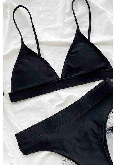 Angelsin Üçgen Kesim Siyah Bikini Üstü Siyah 001