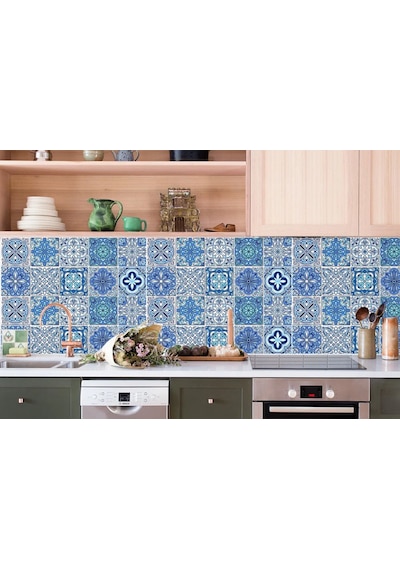 Kendinden Yapışkanlı Mavilim Desenli Pvc Karo 10x10 Cm 5 Li Paket