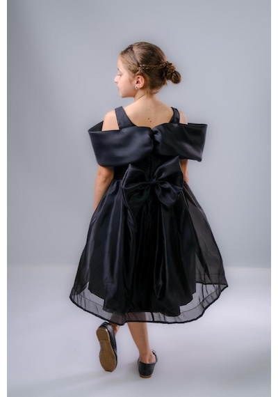 Mnk Baby & Kids Kız Çocuk Taş Fiyonklu İsalon Elbise M00763 Siyah