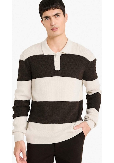Defacto Standart Fit Polo Yaka Renk Bloklu Triko Kazak D3590ax25wnbn581 Kahve-bn581