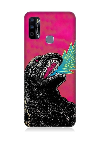 Infinix Hot 9 Uyumlu Godzilla Siyah Ejderha Desenli Silikon Kılıf