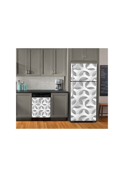 Gümüş 3d Geometrik Buzdolabı Ve Bulaşık Makinesi Kaplama Sticker Folyo İkili Set