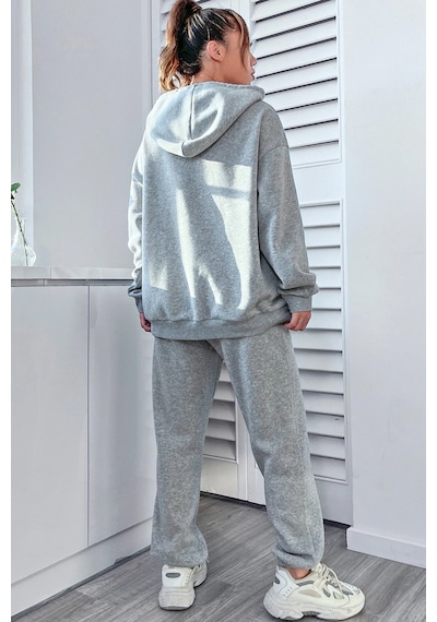 Uyguntarz Unisex Happiness Baskılı Eşofman Takımı Gri