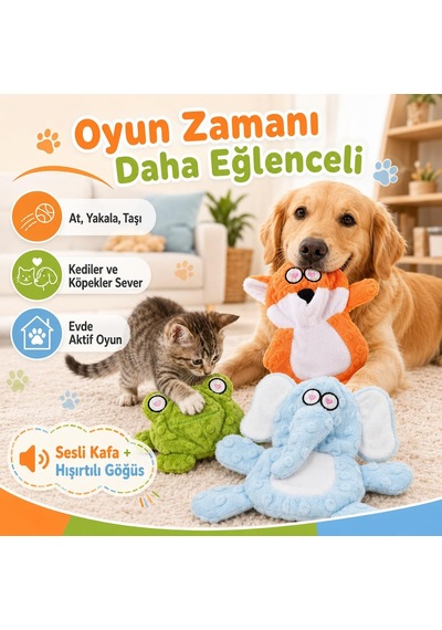 Sogud Kedi Köpek Oyuncağı Sesli Hışırtılı Peluş Kurbağa, Basınca Ve Isırınca Ses Çıkaran Kafa, Hışırtılı Gövde, Yumuşak Etkileşimli Evcil Hayvan Oyuncağı, 24 X 17 Cm, Yeşil