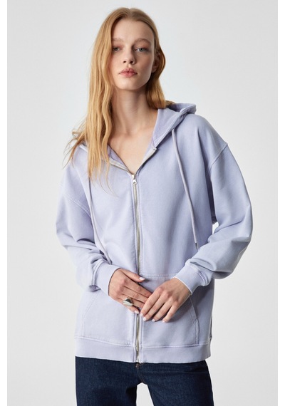 Ethıquet  NISPORENI Kadın Oversize Fit Kapüşonlu %100 Organik Pamuk 3 İplik Lila Sweatshirt