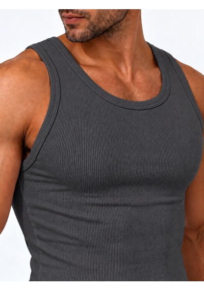 We&me Erkek Halter Yaka Slimfit Sporcu Likralı Atlet Gri