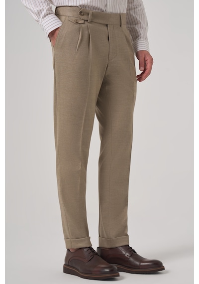Morven Erkek Bej Poliviskon Trend Desenli Slim Fit Çift Pile Pantolon 26ms003010653 Bej