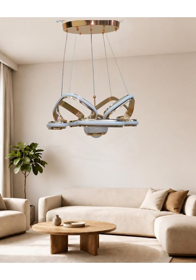 Kelebek 3 Lü Küçük Modern Ledli Avize Çizgili 3 Renk Power Ledli Gold Kaplama Kumandalı Yatak Odası Salon Mutfak