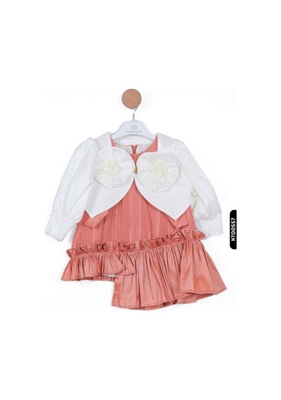 Xo Kids Balon Kollu Bohçalı Ajurlu Fırfırlı 2li Kız Çocuk Elbise 9-24 Ay 1507 Ekru - Mercan Xo Kids Balon Kollu Bohçalı Ajurlu Fırfırlı 2li Kız Çocuk Elbise 9-24 Ay 1507 Ekru - Mercan