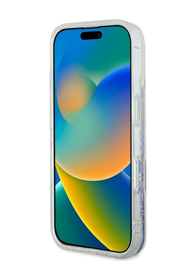 Apple Uyumlu iPhone 16 Kılıf Guess Lisanslı Magsafe Şarj Özellikli Sıvılı Simli Çiçek Desenli Mor
