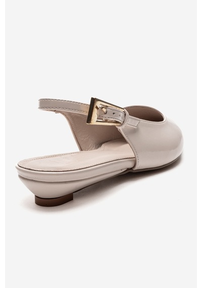 Luvishoes Jenna Ekru Cilt Sivri Burunlu Kadın Alçak Topuklu Ayakkabı