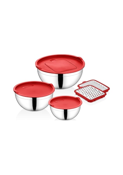 Falez Cookcase 9 Parça Akasya Rendeli Çelik Saklama Kabı Kırmızı Çok Renkli
