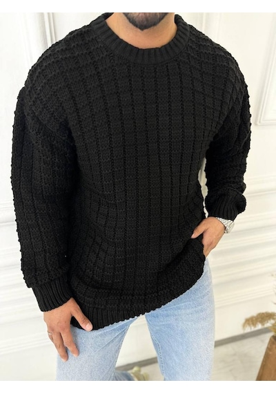 Elku Moda Kazak Oversize Kare Örme Desenli Naturel Pamuk Bol Kesim Tüylenmeyen Salaş Triko Kazak Siyah Elku Moda Kazak Oversize Kare Örme Desenli Naturel Pamuk Bol Kesim Tüylenmeyen Salaş Triko Kazak Siyah